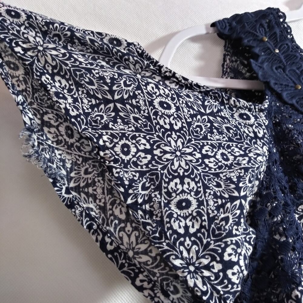 Knox Rose Blue Floral A Line Embroidered Lace Cold Shoulder Dress Size L - Picture 4 of 9